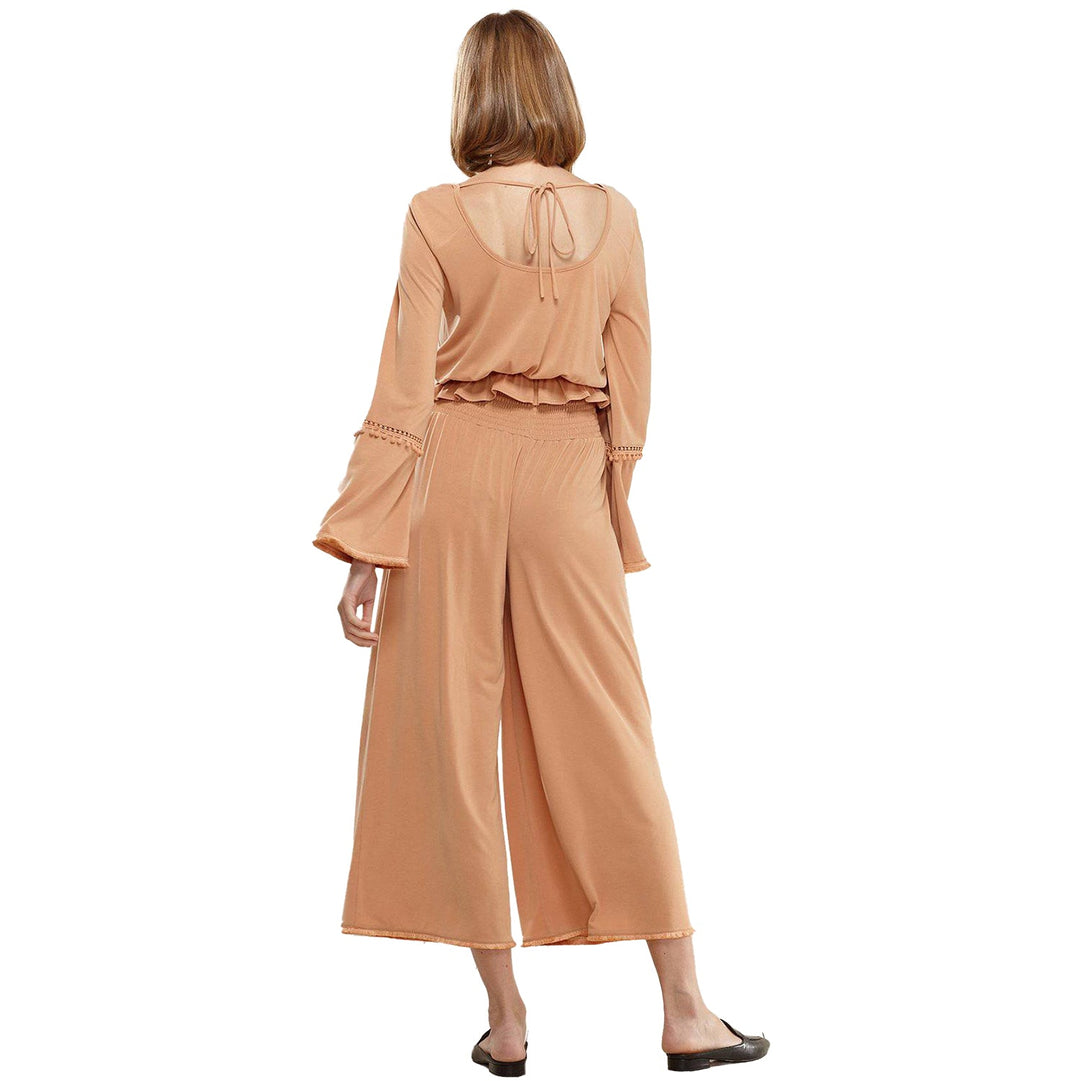 Smocked Waist Wide Leg Palazzo Pants in Apricot by Shop at Konus