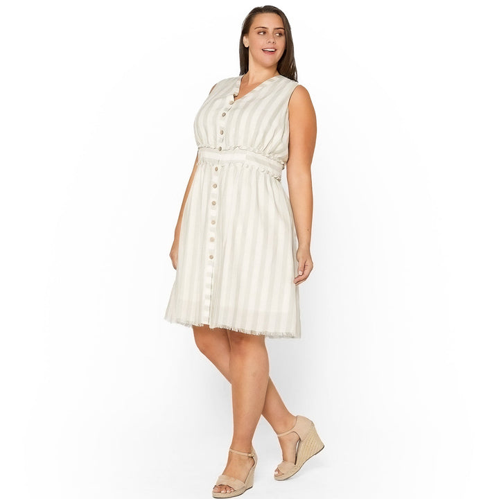 Plus Size Sleeveless Button Down Stripe Dress in Sage by Shop at Konus