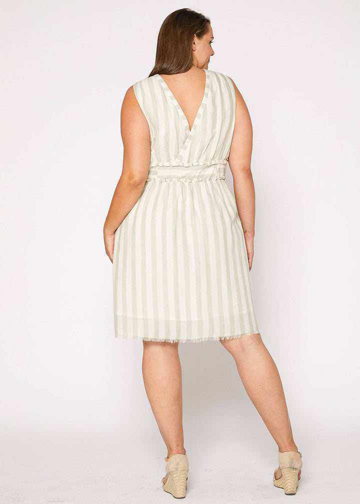 Plus Size Sleeveless Button Down Stripe Dress in Sage by Shop at Konus