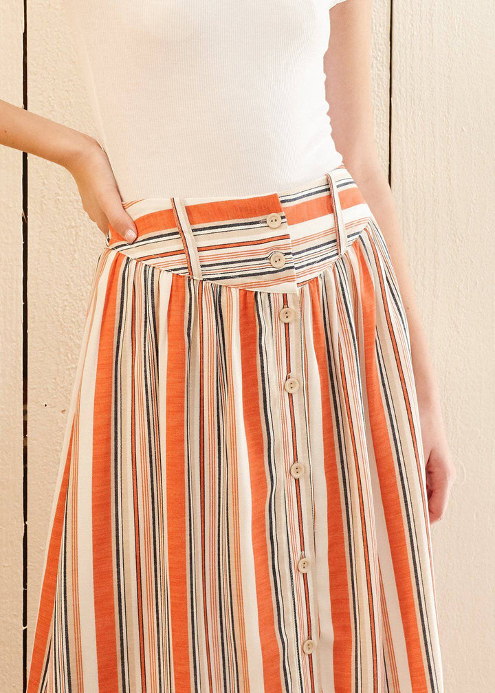 Women's Multi Stripe Button Front Midi Skirt by Shop at Konus