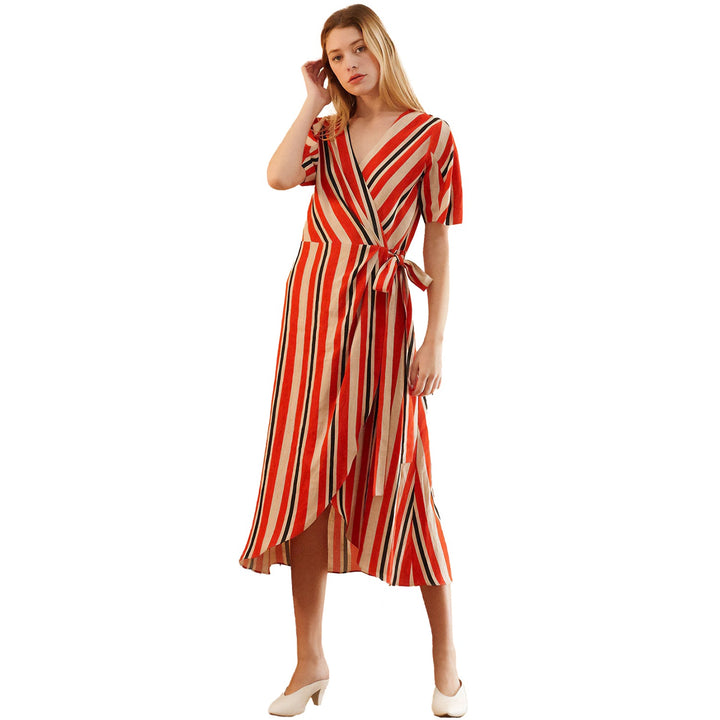 Puff Sleeve Wrap Dress in Poppy Multi by Shop at Konus