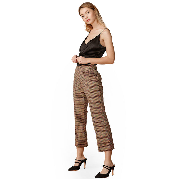 Women's Wide Cuff Trouser in Peach Gingham