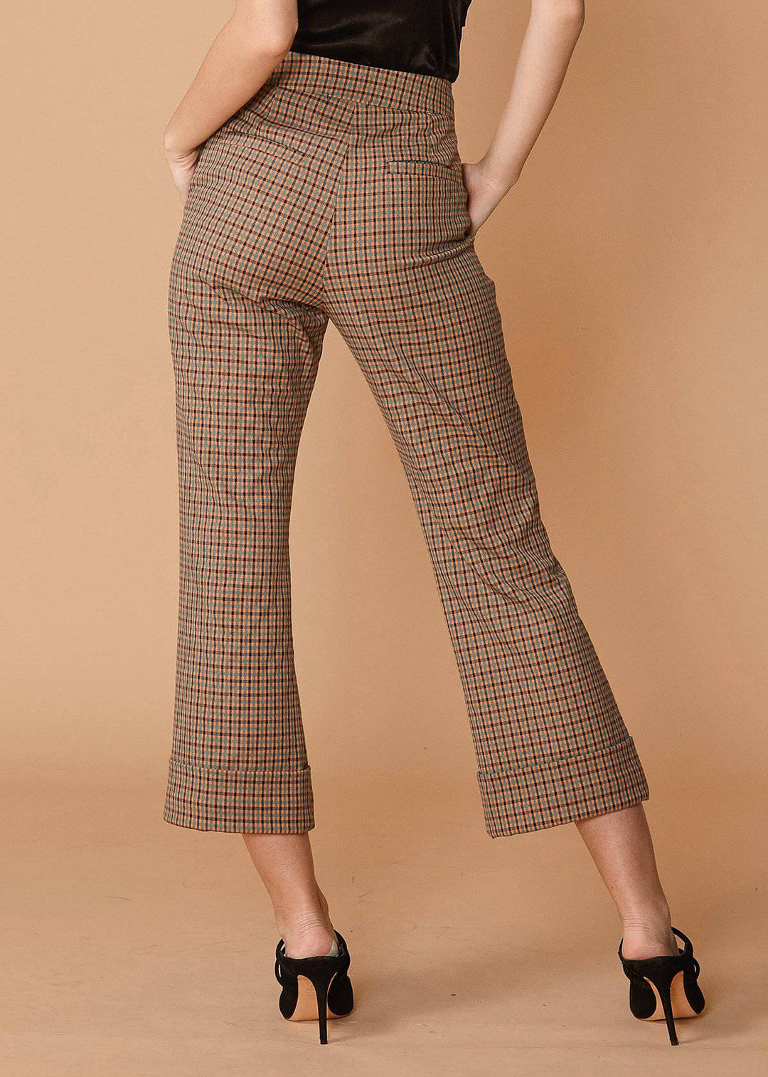 Women's Wide Cuff Trouser in Peach Gingham