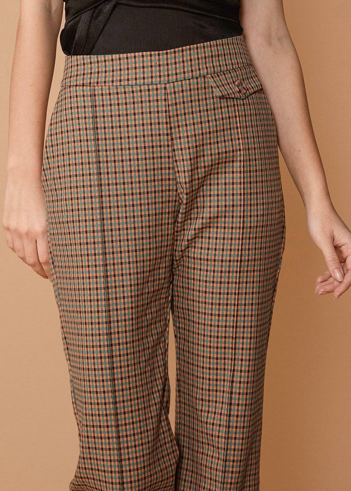 Women's Wide Cuff Trouser in Peach Gingham