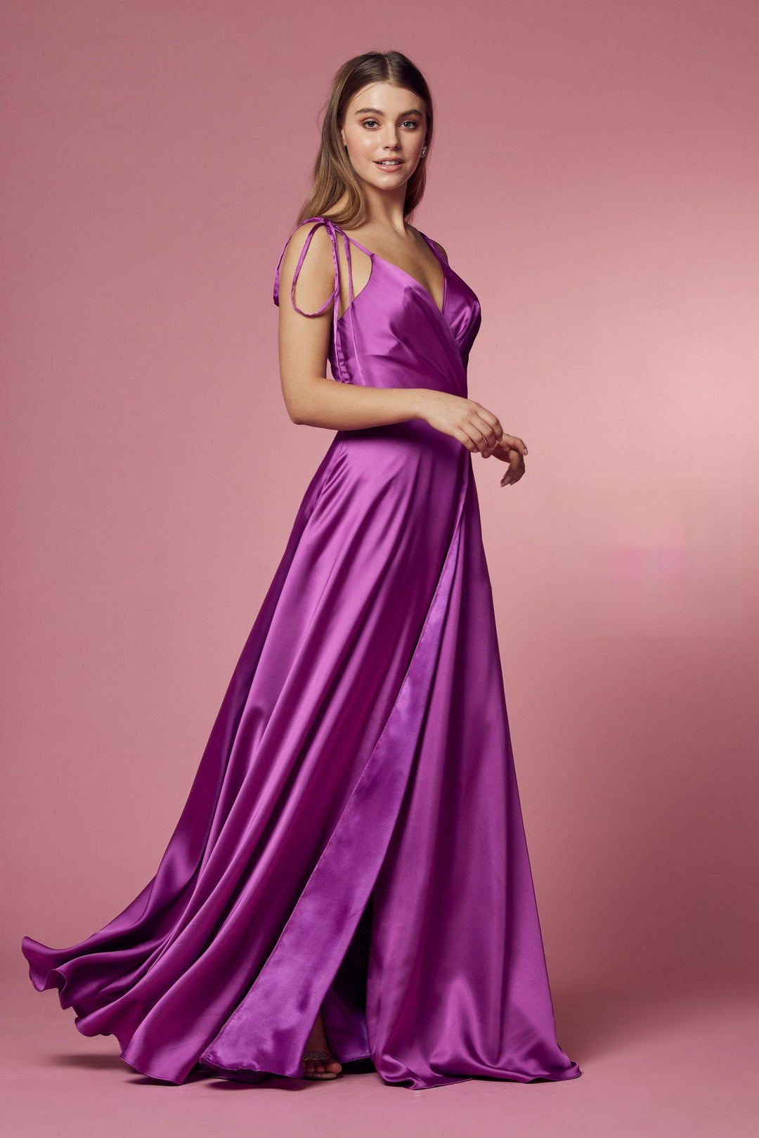 Double Breasted Spaghetti Straps High Slit Long Bridesmaid Dress NXR1029