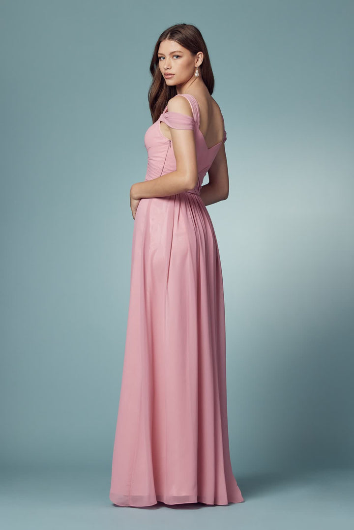 Cold-Shoulder With Slip Skirt Chiffon Long Prom & Evening Dress NXY277