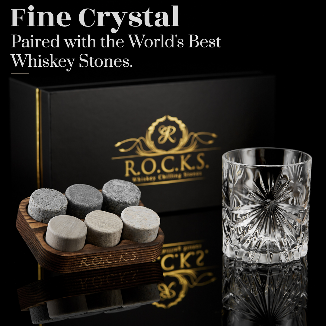 The Connoisseur's Set - Soleil Glass Edition by R.O.C.K.S. Whiskey Chilling Stones