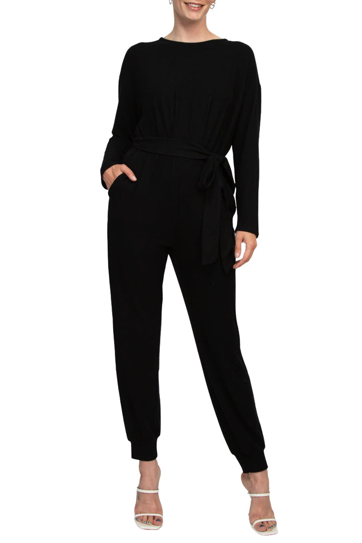 Philosophy Crew Neck Dolman Long Sleeve Tie Waist Elastic Hem Pockets Jersey Knit Jumpsuit (Size M)