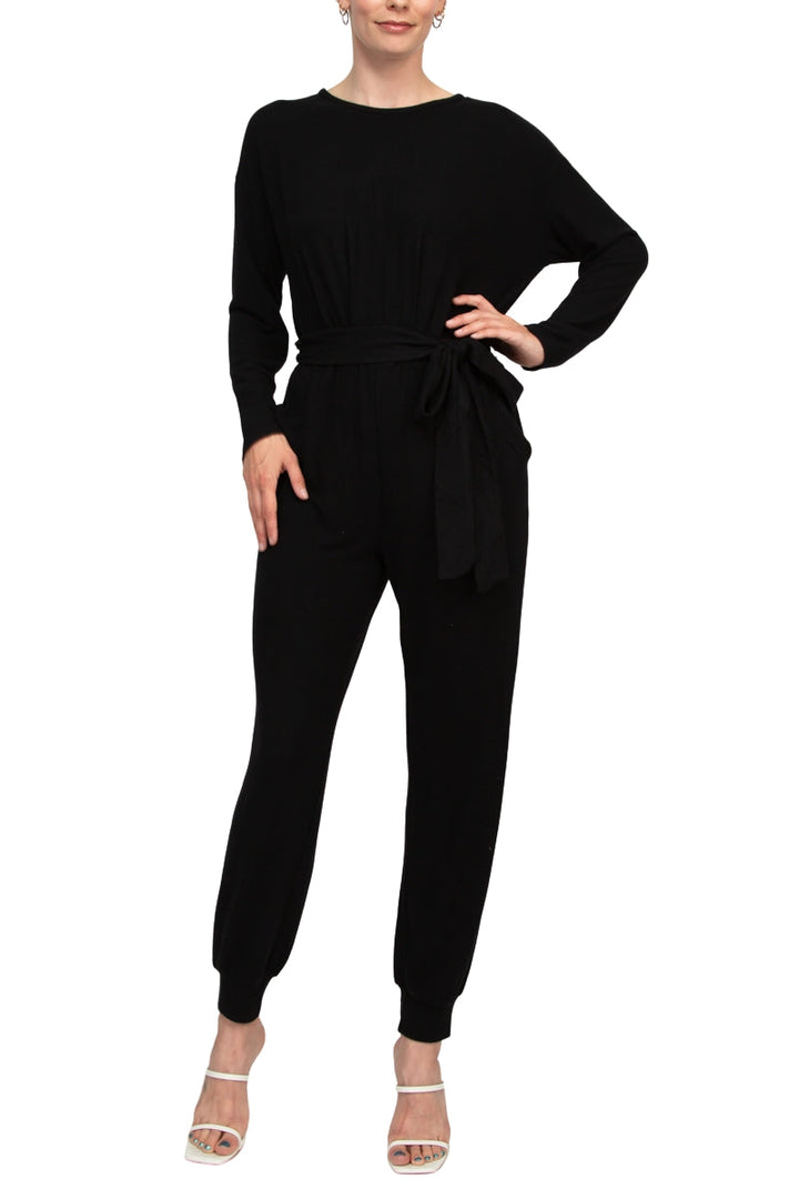 Philosophy Crew Neck Dolman Long Sleeve Tie Waist Elastic Hem Pockets Jersey Knit Jumpsuit (Size M)