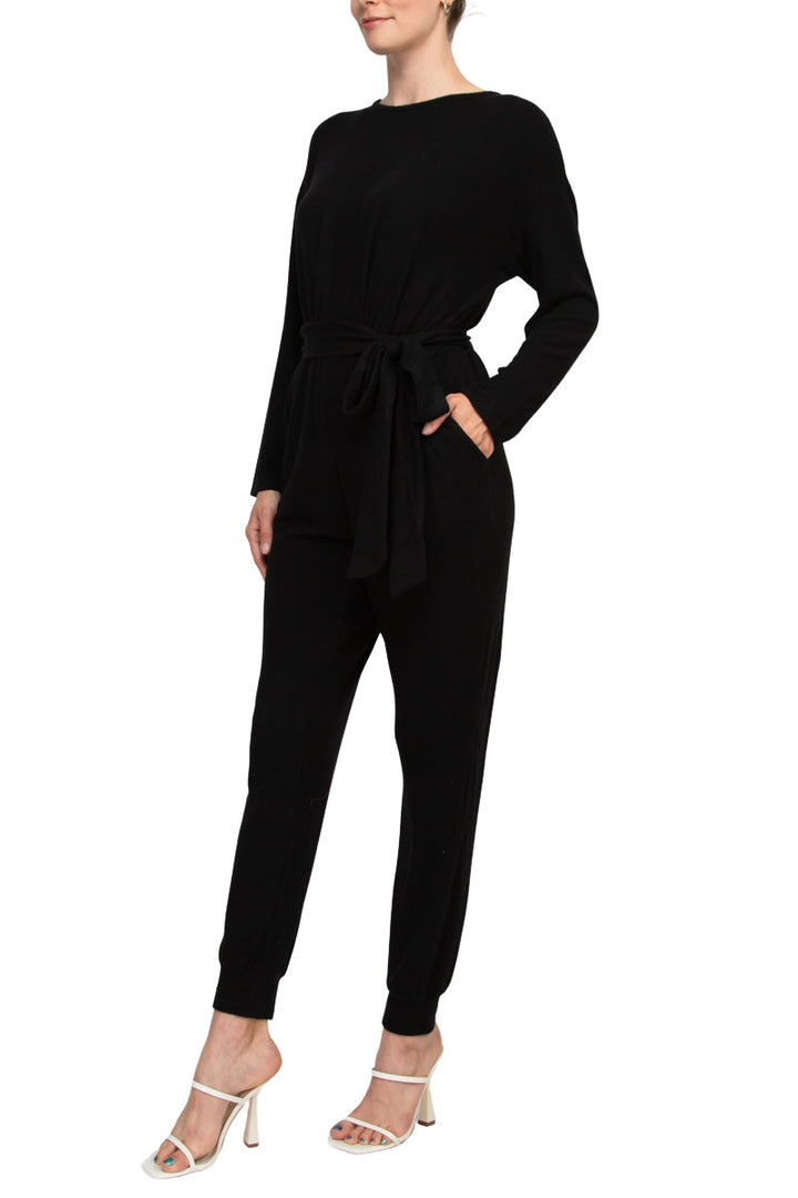 Philosophy Crew Neck Dolman Long Sleeve Tie Waist Elastic Hem Pockets Jersey Knit Jumpsuit (Size M)