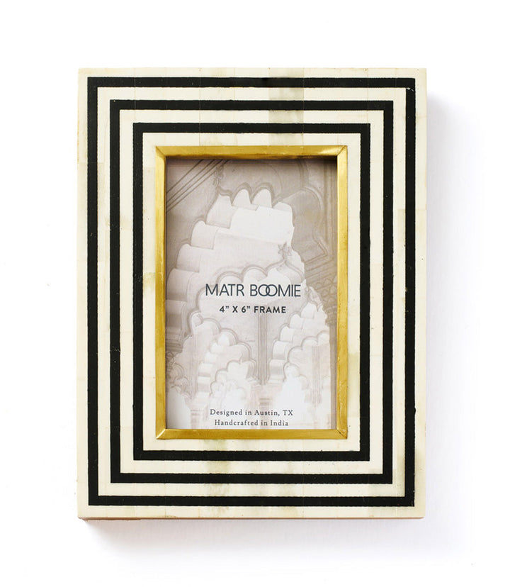 Rajiva 4x6 Black & Cream Picture Frame - Fair Trade Carved Bone by Matr Boomie