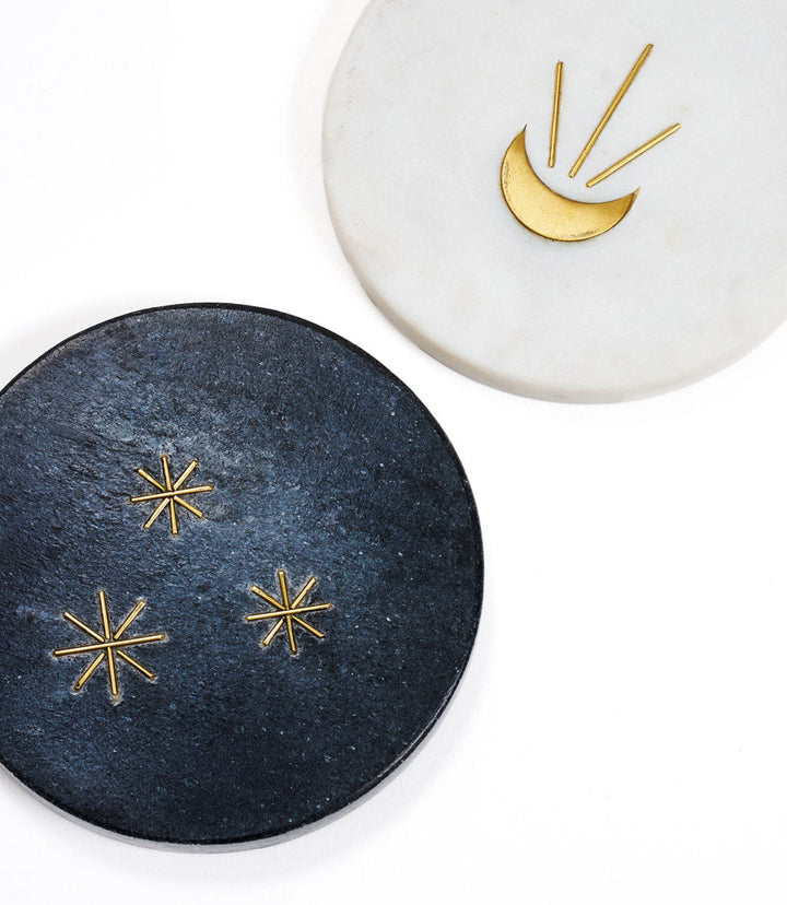 Indukala Moon Phase Marble Coasters - Black, White, Set of 4 by Matr Boomie