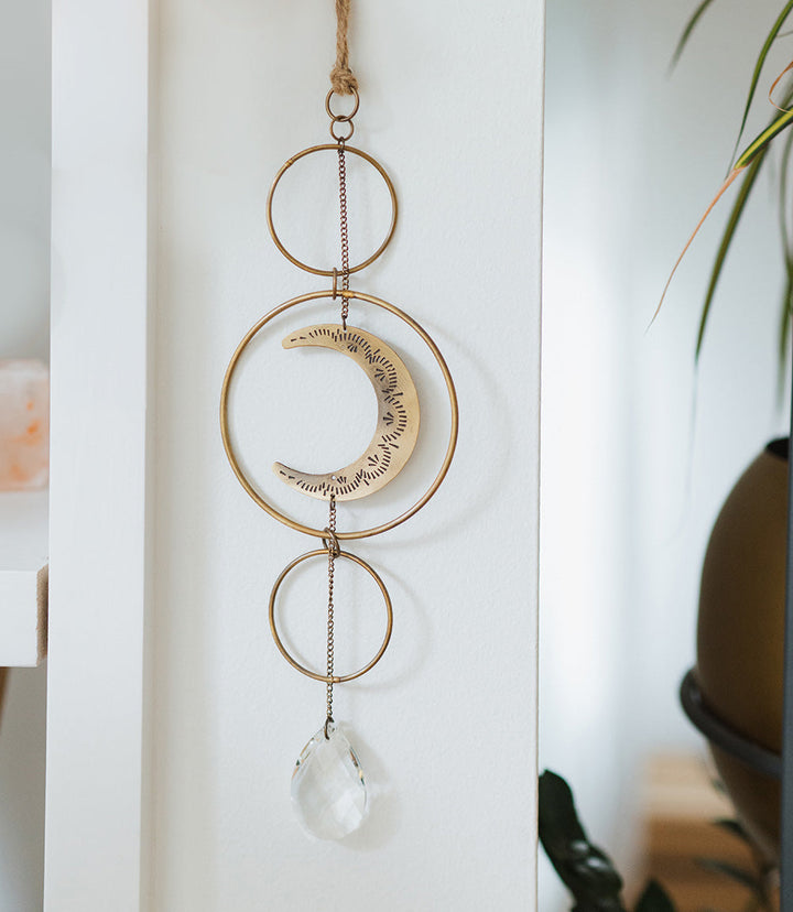 Surya Crescent Moon Brass Suncatcher by Matr Boomie