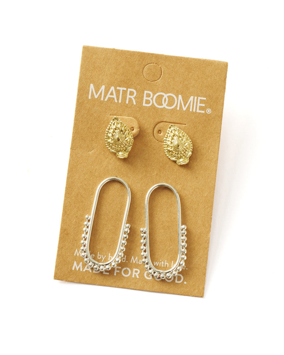 Bhavani Hoop & Shield Stud Earrings - Set of 2 by Matr Boomie