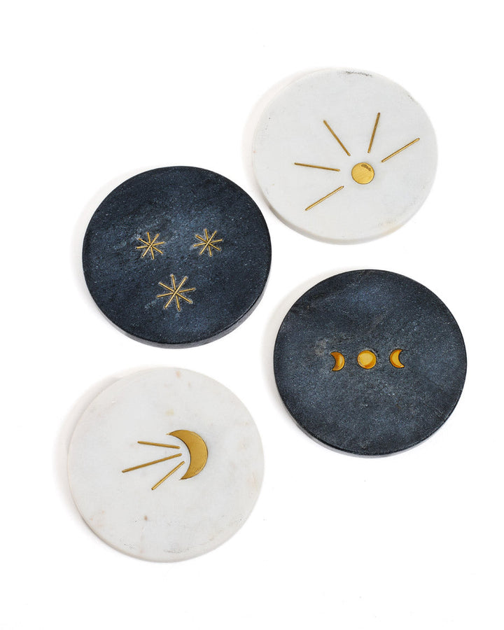 Indukala Moon Phase Marble Coasters - Black, White, Set of 4 by Matr Boomie