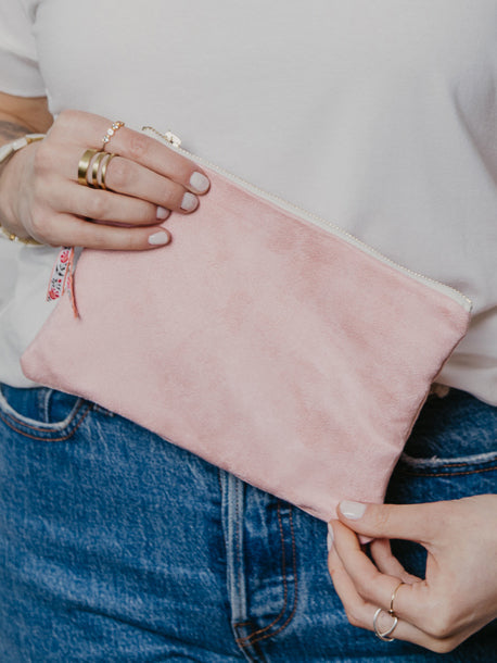 Pink Fleur Vegan Suede Clutch Purse by Ash & Rose