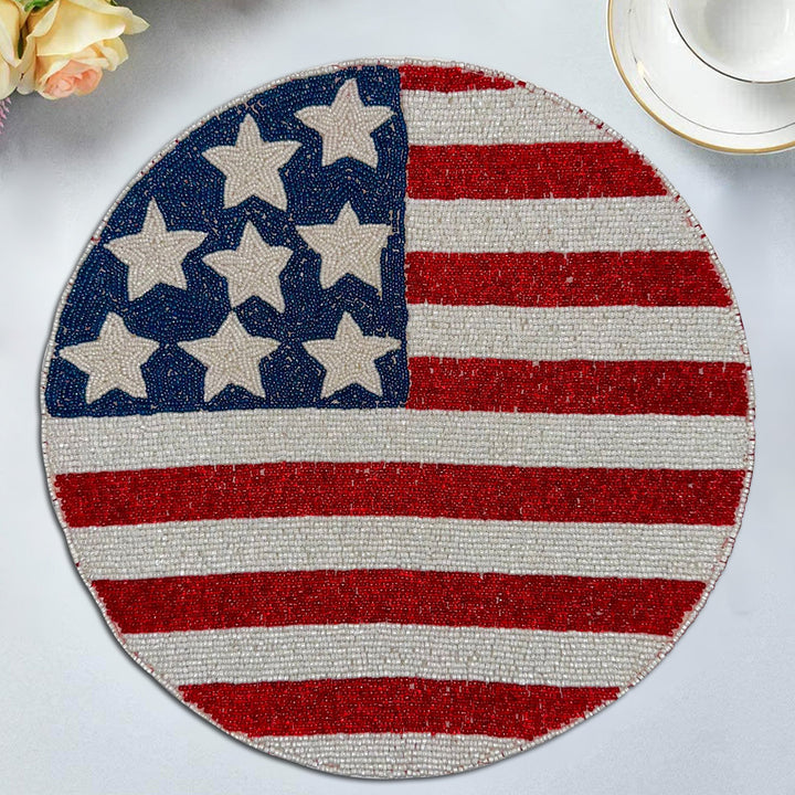 USA Flag Round Beaded Placemats by Decozen