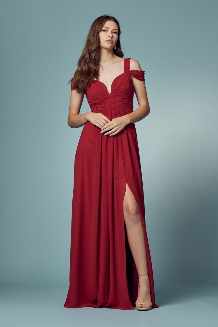 Cold-Shoulder With Slip Skirt Chiffon Long Prom & Evening Dress NXY277