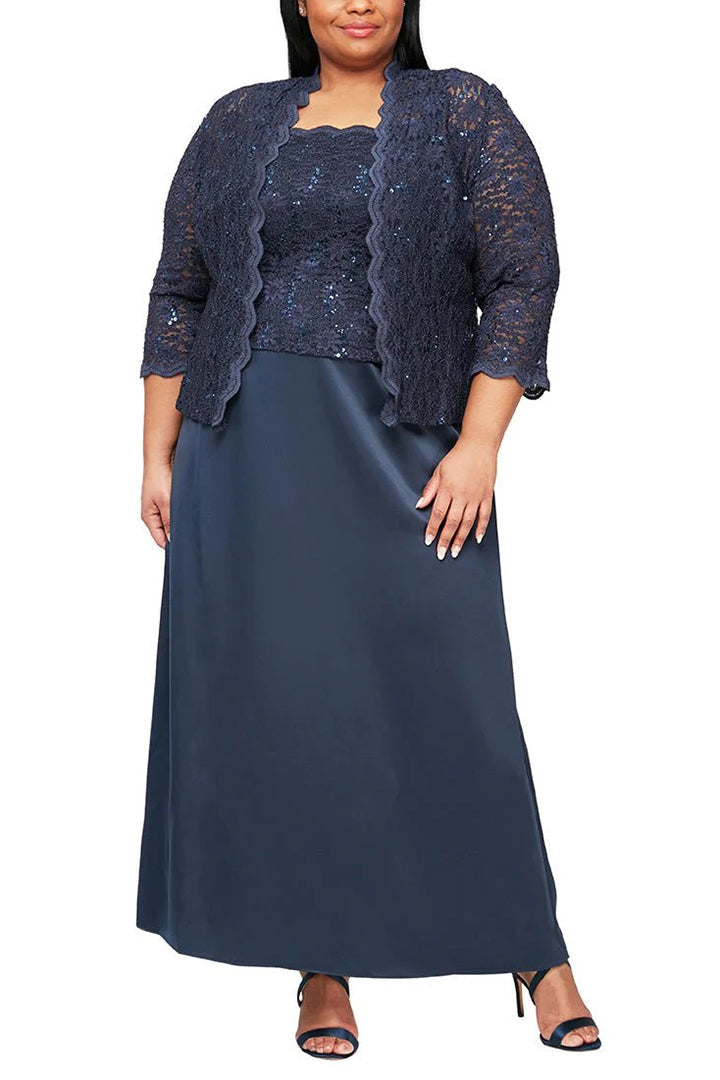 Alex Evenings Square Neck Lace Top A-Line Dress with 3/4 Sleeve Lace Jacket (2 Piece Set) by Curated Brands