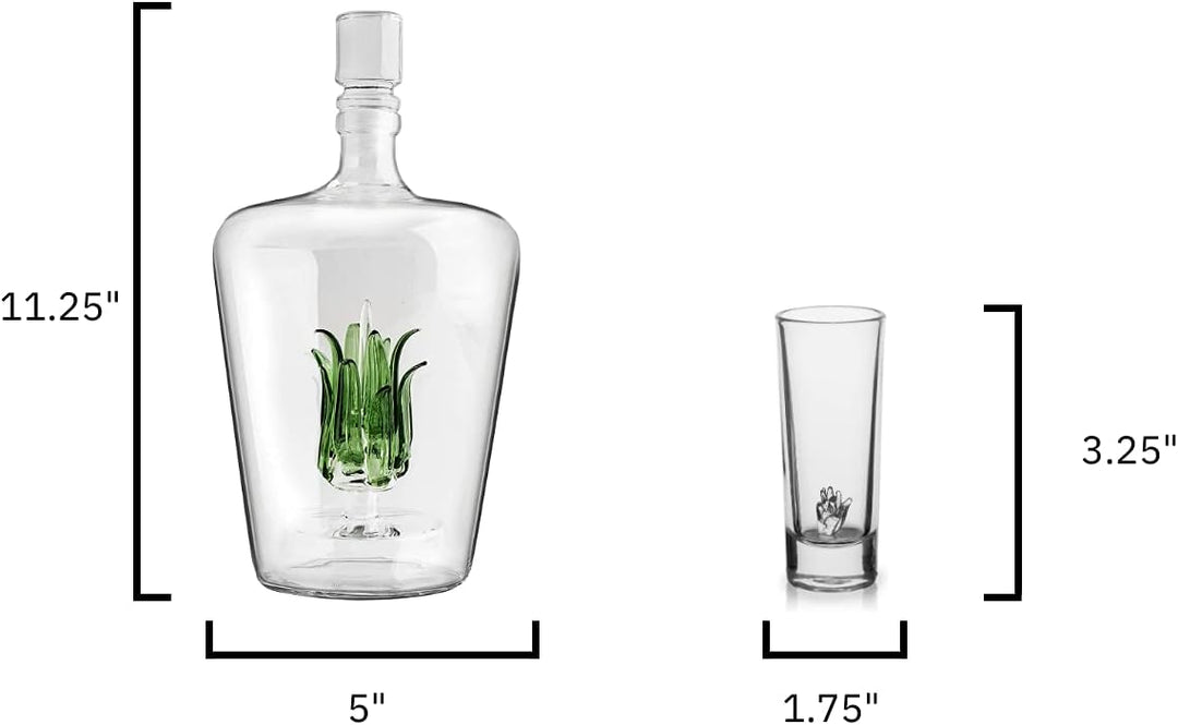 Tequila Decanter Tequila Glasses Set with Agave Decanter and 6 Agave Sipping Shot Glass, Perfect for Gifts for Tequila Lovers, 25 Ounce Bottle, 3 Ounce Tequila Party Decorations Cinco De Mayo (Agave) by The Wine Savant