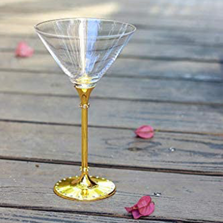 The Wine Savant Gold Cocktail, Martini & Champagne Glasses Rhinestone DIAMOND Studded, Cosmopolitan Elegant Crystal Glassware, Set of 2-10oz, 10" Tall Stem Sparkling Margaretta, Wedding, or Everyday by The Wine Savant