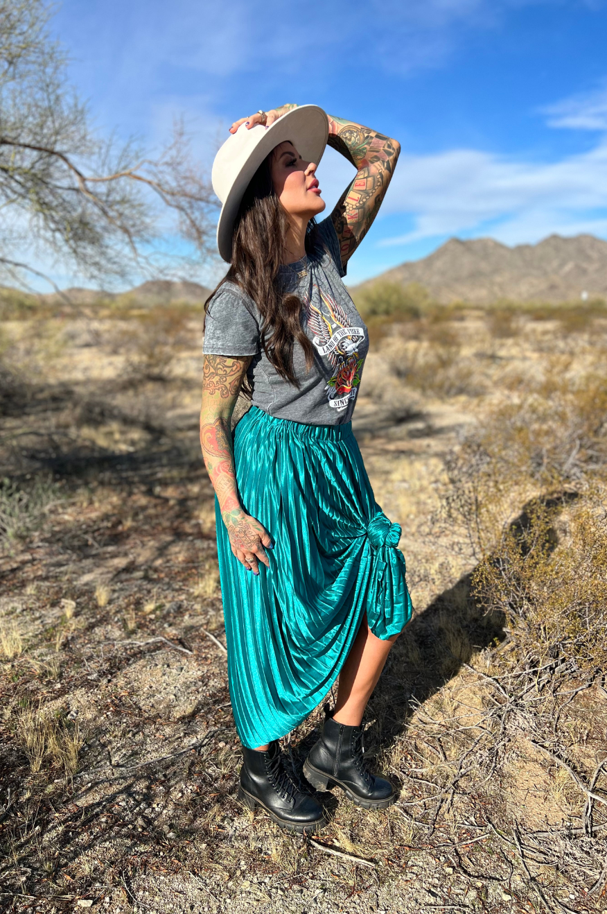 Cypress Pleated Emerald Maxi Skirt