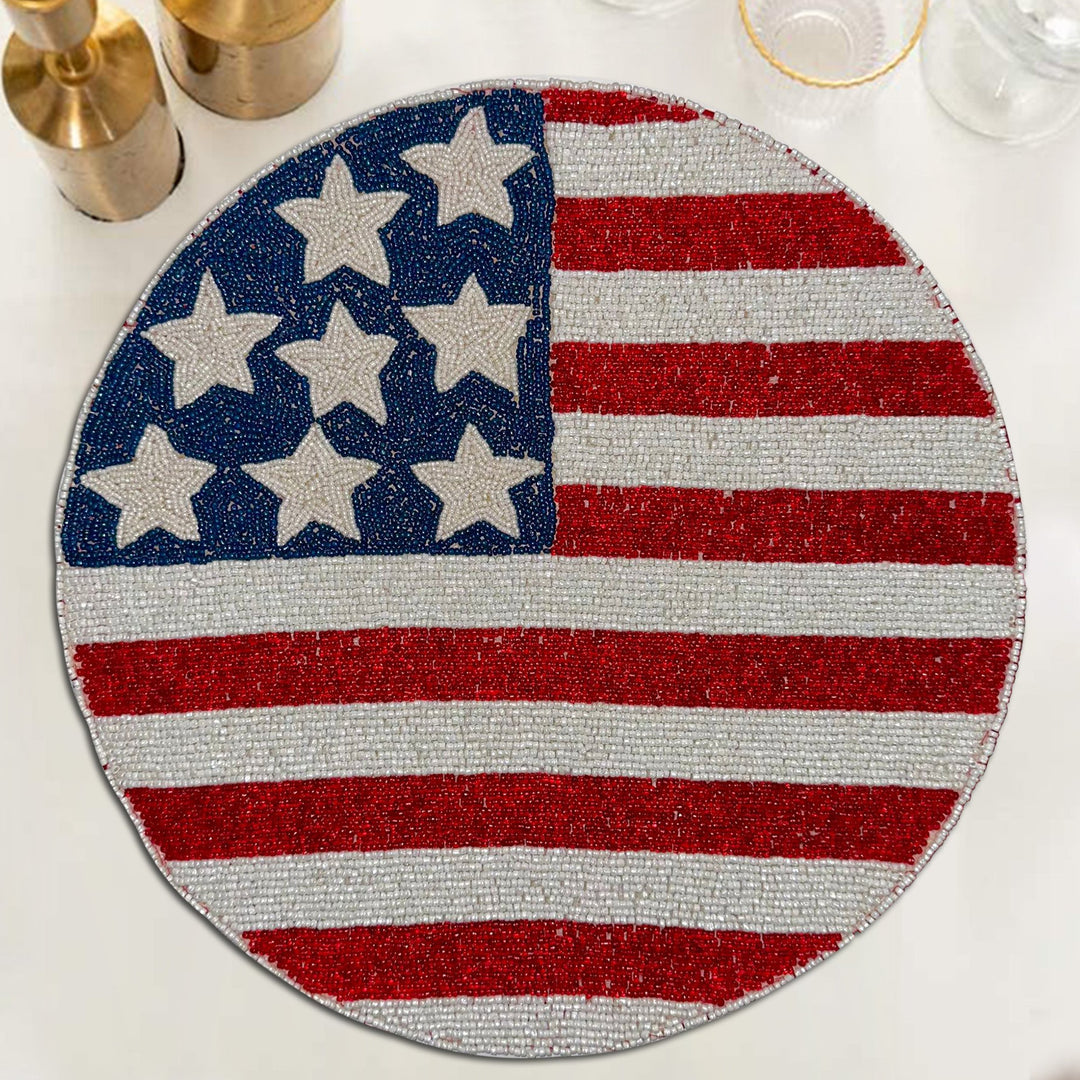 USA Flag Round Beaded Placemats by Decozen