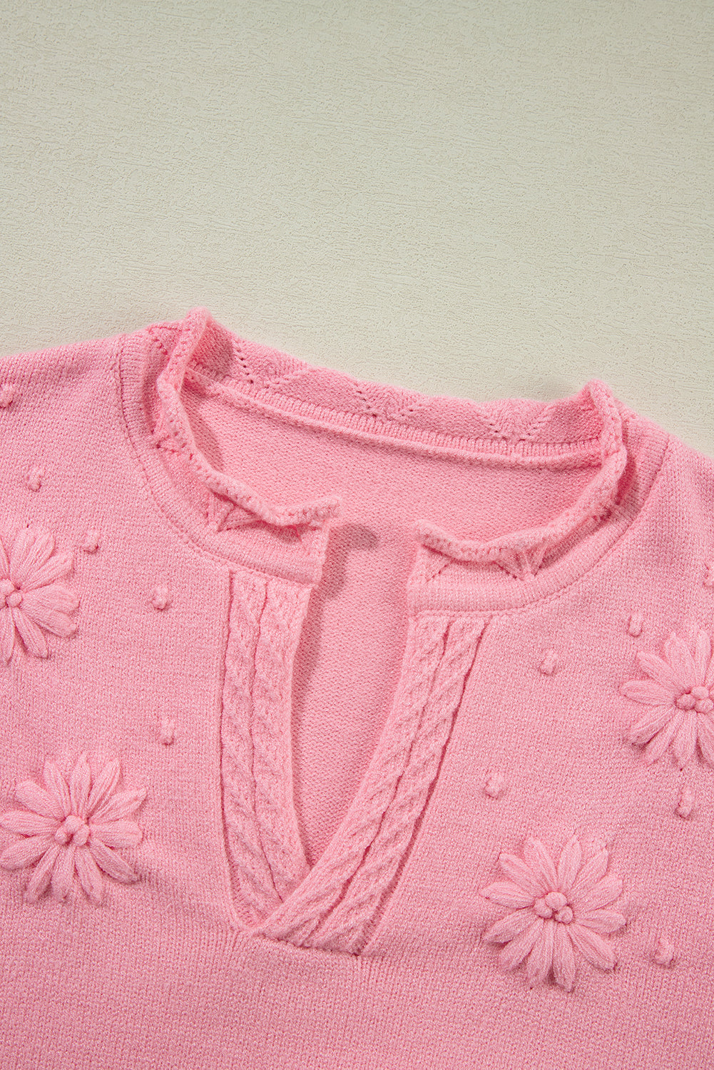 Flower Detail Knitted Notched Neck Sweater by Poppy Lee Lane