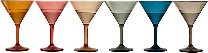 Unbreakable Pastel Color Acrylic Martini Glasses | Set of 6 | European Style Cocktail Cups 100% Tritan Drinkware, 5 oz Dishwasher Safe BPA-free plastic, For Wedding, Poolside Indoors & Outdoors by The Wine Savant