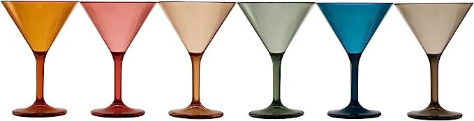 Unbreakable Pastel Color Acrylic Martini Glasses | Set of 6 | European Style Cocktail Cups 100% Tritan Drinkware, 5 oz Dishwasher Safe BPA-free plastic, For Wedding, Poolside Indoors & Outdoors by The Wine Savant