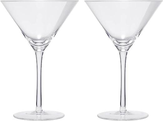 Crystal Martini Glass Set of 2 | 10oz | Classic Luxury Cocktail with Bar Spoon & Olive Picks, Premium Hand-Blown | Classic Cocktail Clear Coupes For Manhattan, Cosmopolitan, Sidecar, Stemmed Goblets by The Wine Savant