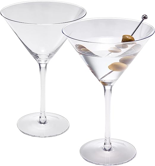 Crystal Martini Glass Set of 2 | 10oz | Classic Luxury Cocktail with Bar Spoon & Olive Picks, Premium Hand-Blown | Classic Cocktail Clear Coupes For Manhattan, Cosmopolitan, Sidecar, Stemmed Goblets by The Wine Savant