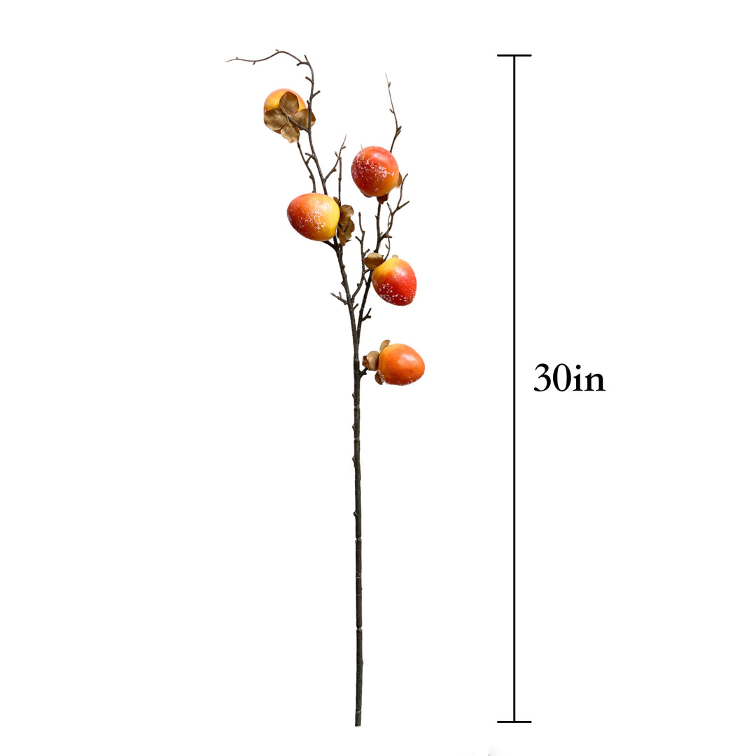 Set of 2 Artificial Persimmon Branch Stems with a Touch of Artificial Snow, 30 inches Tall by Sun Decorer