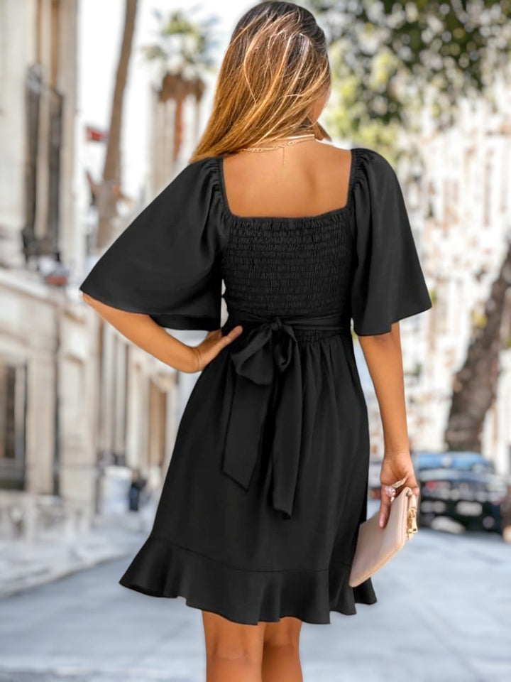 V Neck Overlap Ruffle Hem Dress