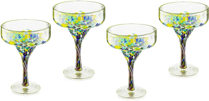 The Wine Savant Mexican Design Hand Blown Margarita Glass – Set of 4 Luxury Hand Blown Confetti Margarita Glasses (16 oz) (Confetti Margarita Glasses) by The Wine Savant