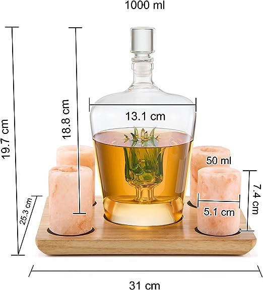 Tequila Decanter With Four Pink Himalayan Salt Shot Glasses Set, Perfect for Tequila Agave Liquor Lovers, 34 OZ Bottle, 1.6 OZ Shot Glass, Tequila, Liquor Party Decorations Cinco De Mayo (Agave) by The Wine Savant