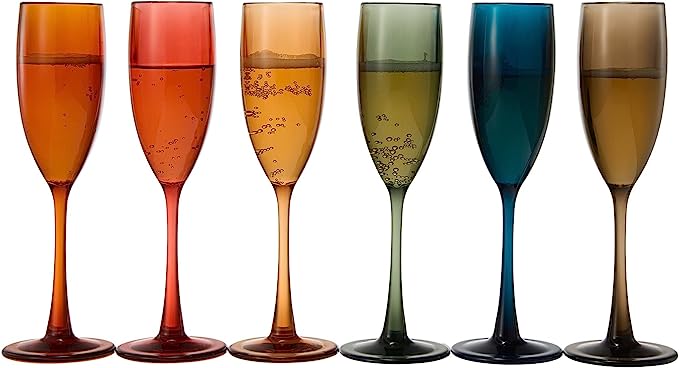 Unbreakable Pastel Color Acrylic Champagne Flutes Glasses | Set of 6 | European Style Toasting Cups 100% Tritan Drinkware, 5 oz Dishwasher Safe BPA-free plastic, Perfect for Wedding, Poolside Outdoors by The Wine Savant