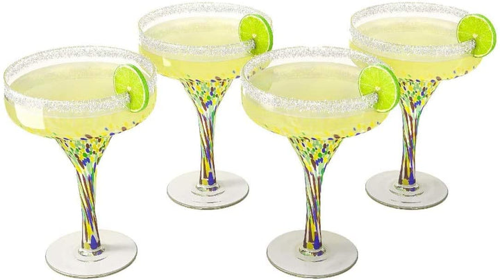 The Wine Savant Mexican Design Hand Blown Margarita Glass – Set of 4 Luxury Hand Blown Confetti Margarita Glasses (16 oz) (Confetti Margarita Glasses) by The Wine Savant