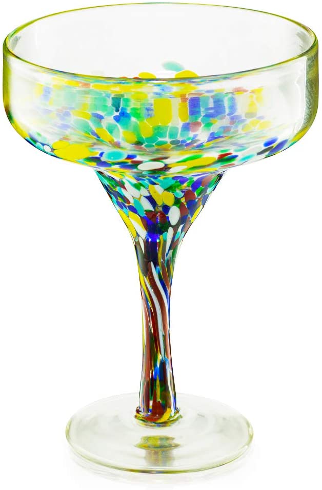 The Wine Savant Mexican Design Hand Blown Margarita Glass – Set of 4 Luxury Hand Blown Confetti Margarita Glasses (16 oz) (Confetti Margarita Glasses) by The Wine Savant