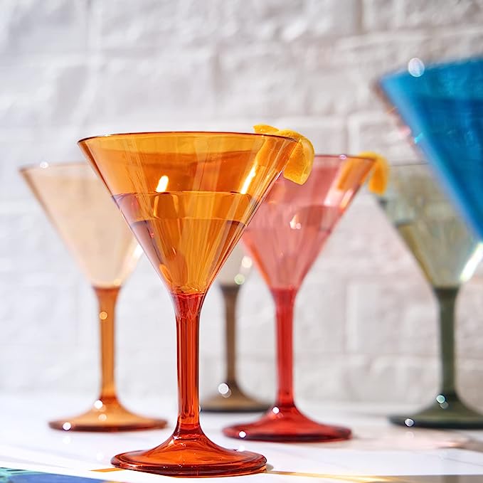 Unbreakable Pastel Color Acrylic Martini Glasses | Set of 6 | European Style Cocktail Cups 100% Tritan Drinkware, 5 oz Dishwasher Safe BPA-free plastic, For Wedding, Poolside Indoors & Outdoors by The Wine Savant