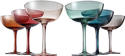 Cocktail & Champagne Coupe Glasses Coupe Cocktail Glasses 7 oz | Set of 6 | Pastel Colored Crystal Cocktail Glassware for Champagne, Martini, Manhattan Goblet Cocktails, Glassware - Luxury Gift Box by The Wine Savant