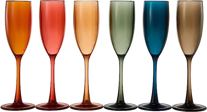 Unbreakable Pastel Color Acrylic Champagne Flutes Glasses | Set of 6 | European Style Toasting Cups 100% Tritan Drinkware, 5 oz Dishwasher Safe BPA-free plastic, Perfect for Wedding, Poolside Outdoors by The Wine Savant