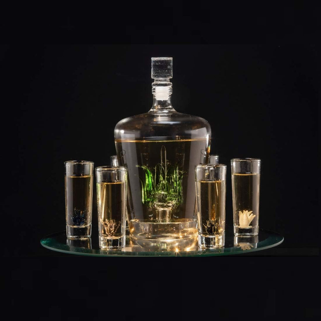 Tequila Decanter Tequila Glasses Set with Agave Decanter and 6 Agave Sipping Shot Glass, Perfect for Gifts for Tequila Lovers, 25 Ounce Bottle, 3 Ounce Tequila Party Decorations Cinco De Mayo (Agave) by The Wine Savant