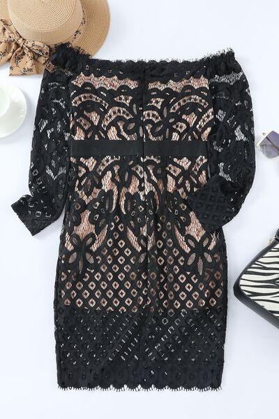 Off-Shoulder Long Sleeve Lace Dress by VYSN