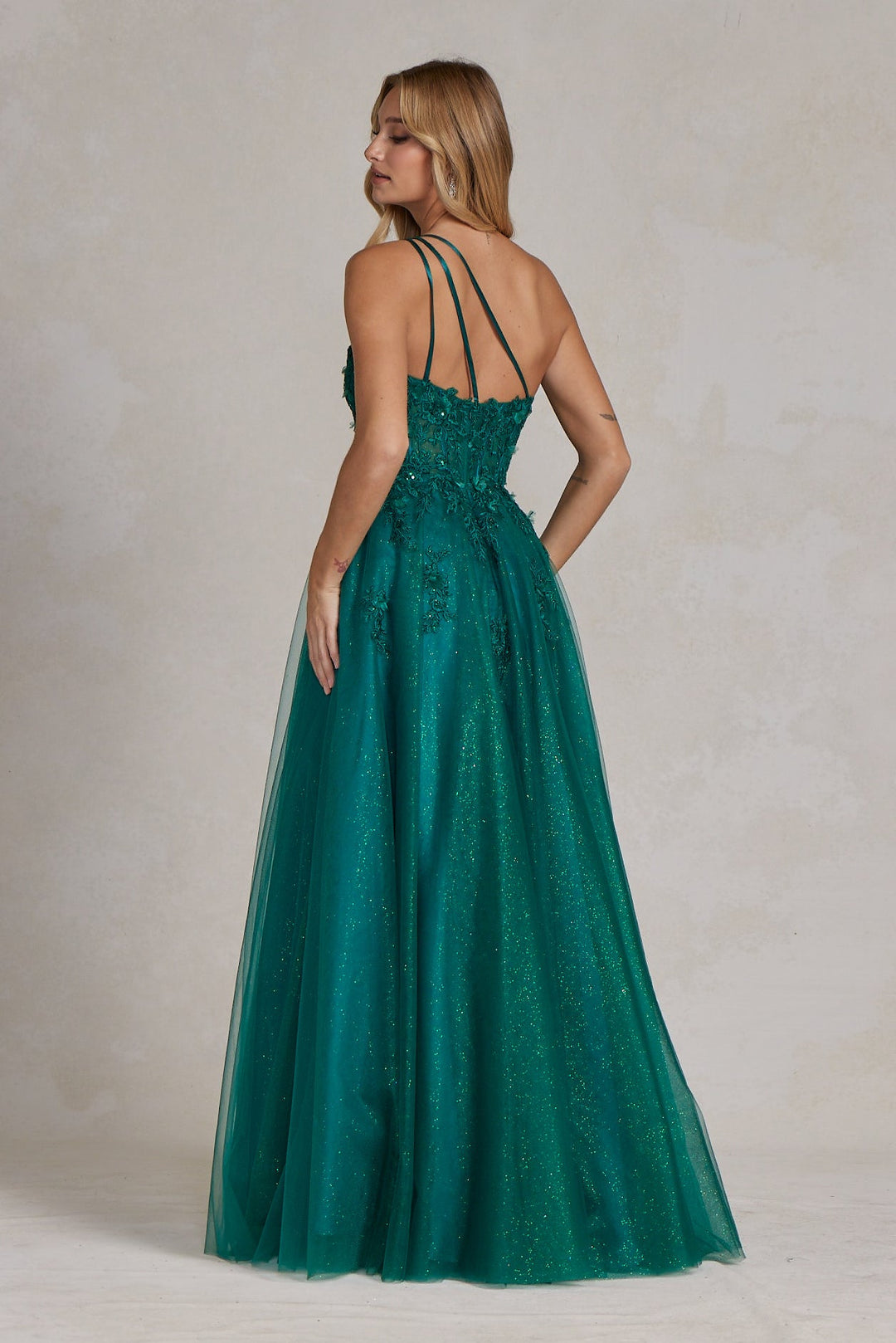 A-Line Embroidered Bodice Halter Open Back Long Prom Dress NXT1143