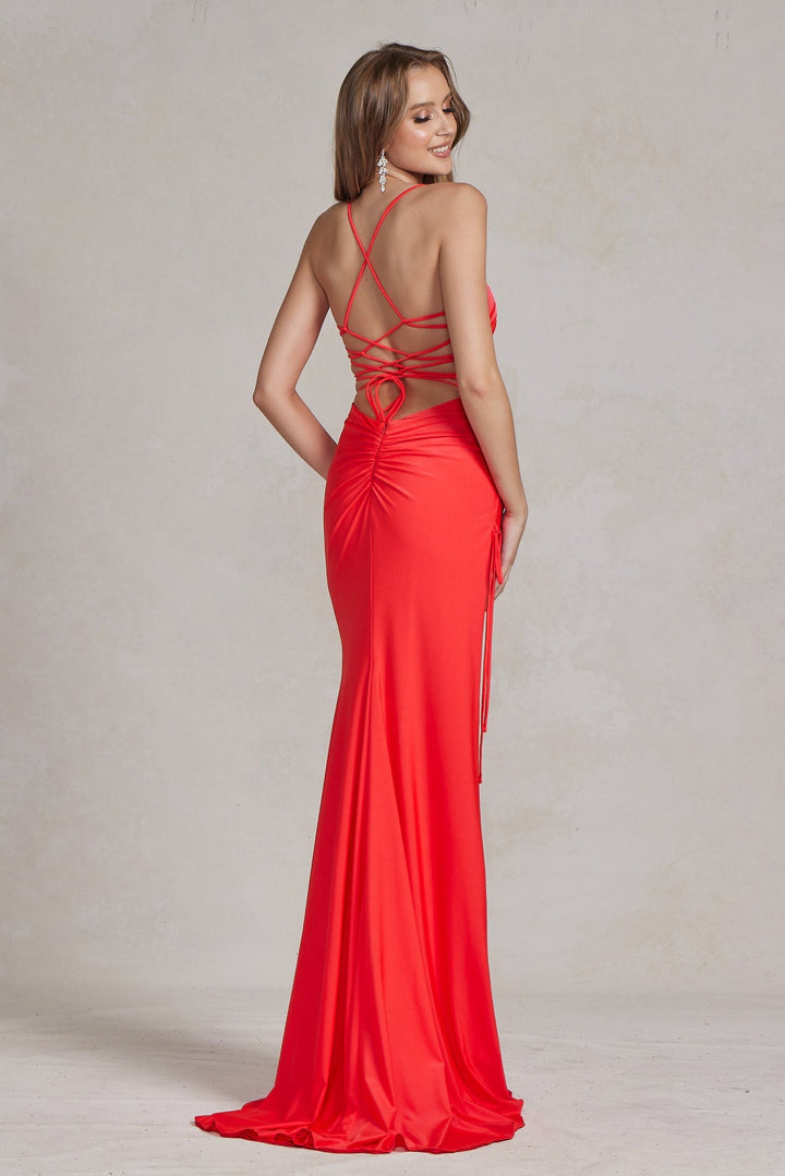 Deep Side Slit Sweetheart Open Criss Cross Back Long Evening Dress NXT1140