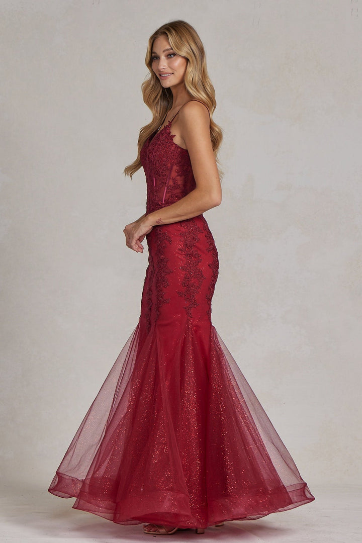 Embroidered Bodice Tulle Skirt Mermaid Long Prom Dress NXP1170