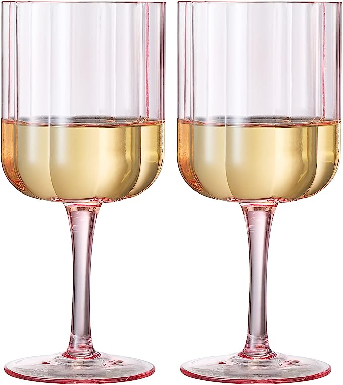 Flower Vintage Wine Glassware - Set of 2-13 oz Colorful Cocktail, Martini & Champagne Glasses, Prosecco, Mimosa Glasses Set, Cocktail Glass Set, Bar Glassware Luster Glasses 7" X 3" (Pink) by The Wine Savant