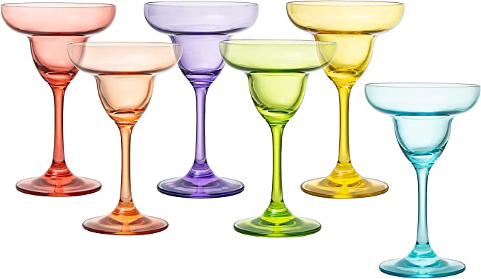 The Wine Savant Hand Blown Colorful Margarita & Martini Glass (Set of 6) – Fancy 7.4oz Luxury Hand Blown For Cocktails, Water, Wine, Juice, & Champagne Glasses Cinco de Mayo Large Party, Set of 6 by The Wine Savant