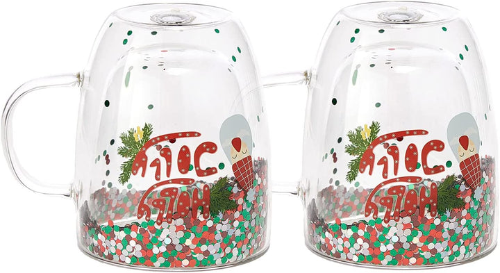 Set of 2 Holly Jolly Christmas Design Tumbler Mugs - Confetti Filled 9.5 oz Decorated Christmas Glass - Perfect for Wine, Eggnog, Cocoa, Holiday Parties & Festivities - 4.25" High, 9.5 oz Capacity by The Wine Savant